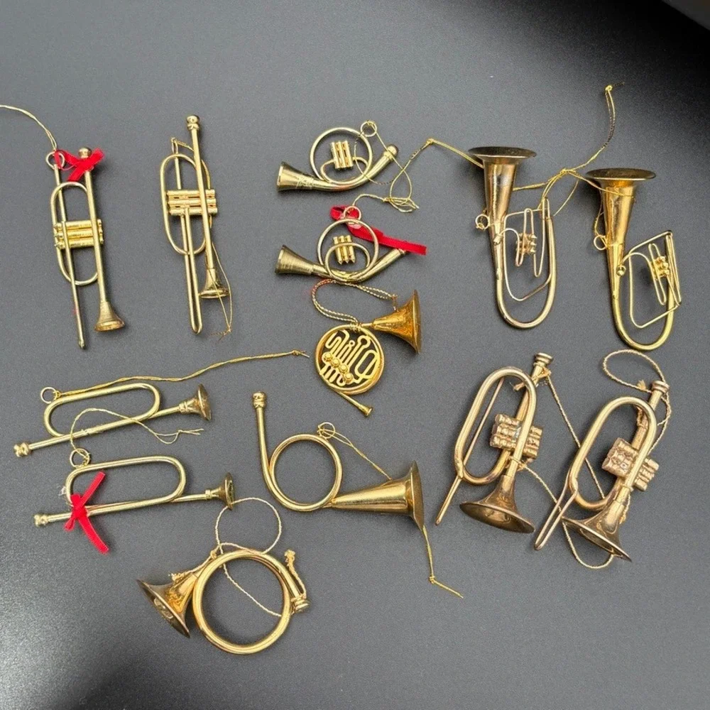 12pc Vintage Gold Brass Miniature Musical Instrument‎ Christmas Ornaments Lot